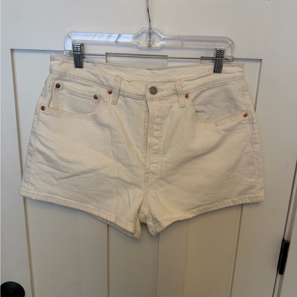 Levi’s 501 ORIGINAL HIGH RISE Jean SHORTS White Denim Button fly Size 32 Stretch - Picture 4 of 13